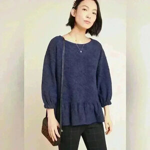 Maeve by Anthropologie Mikayla Peplum Top in Navy Blue Size XS